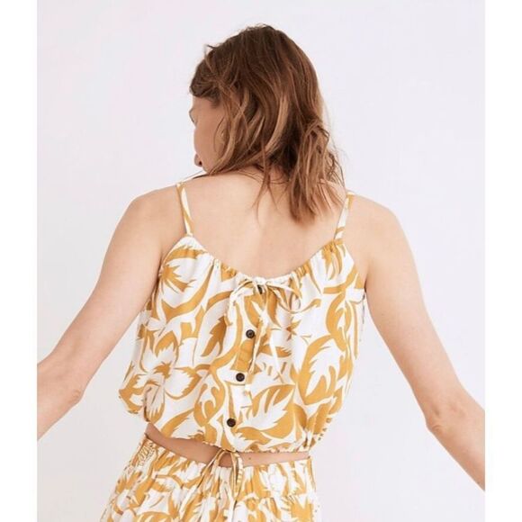 Madewell Tank Top Linen-Blend Meriden Crop Cami Tie Tropicale Floral S/M NWT - Picture 2 of 9